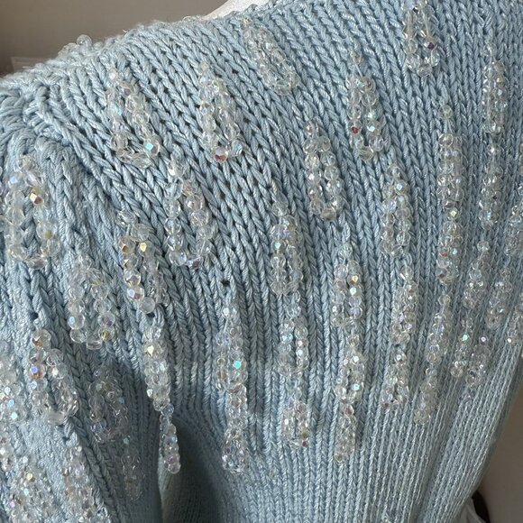 80s VTG Nannell Beaded Puff Sleeve Sweater Size Medium Crystals Icicles Winter - Picture 7 of 10